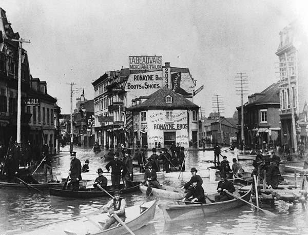 Le Square Chaboillez durant l’inondation de 1888.
