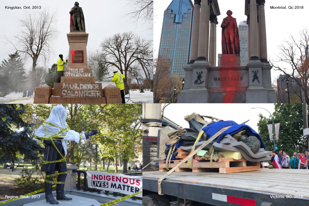 Photos des différents monuments à John A Macdonald vandalisés